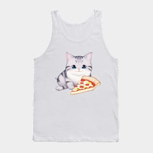 Cute Cat Holding a Pizza Tank Top